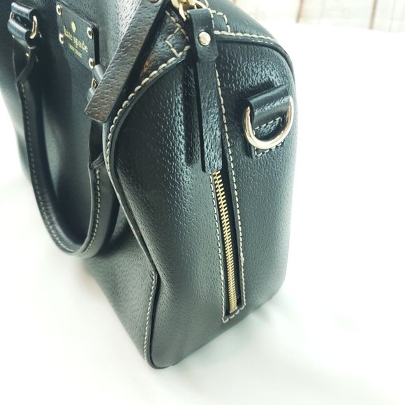 Kate Spade Womens Black Leather Retro Double Handle Satchel Handbag Purse - Picture 5 of 15